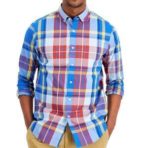 Club Room Men's Slim-Fit Stretch Plaid Poplin Shirt